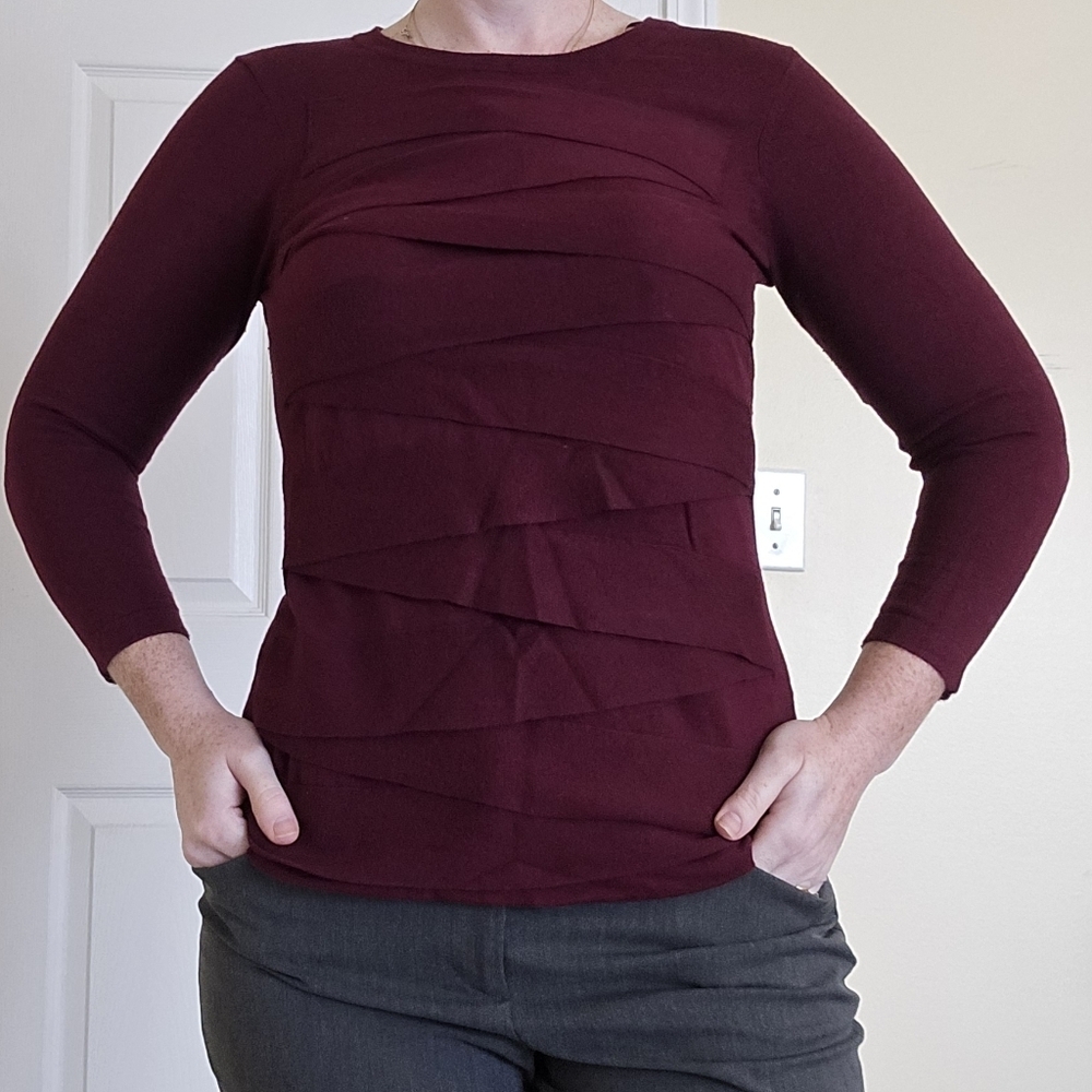 Vince Camuto Burgundy Wine Long Sleeve Top